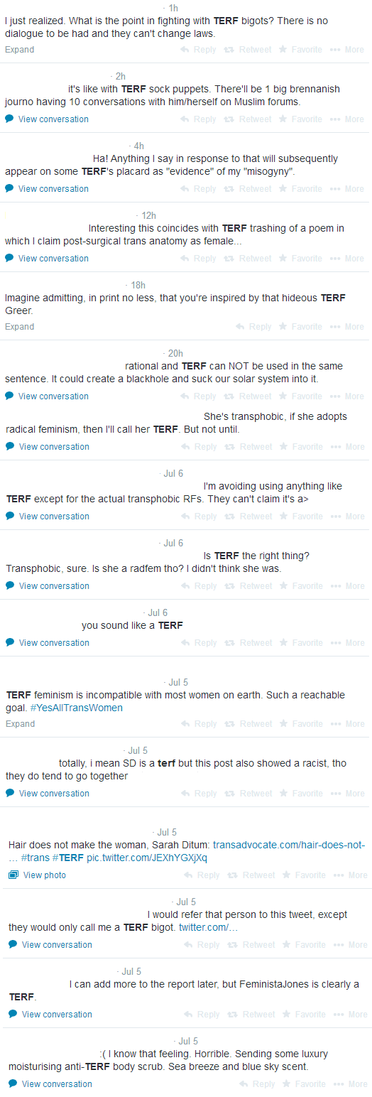 Search results for "TERF" on twitter on 07/07/14